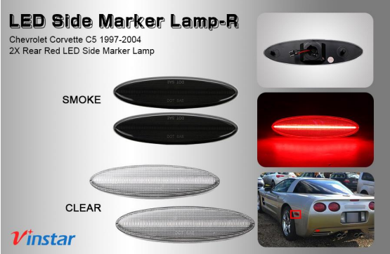 Toptuning Red Lens Rear Bumper Side Marker Light For 1997-2004 Chevy Corvette C5 – Pair